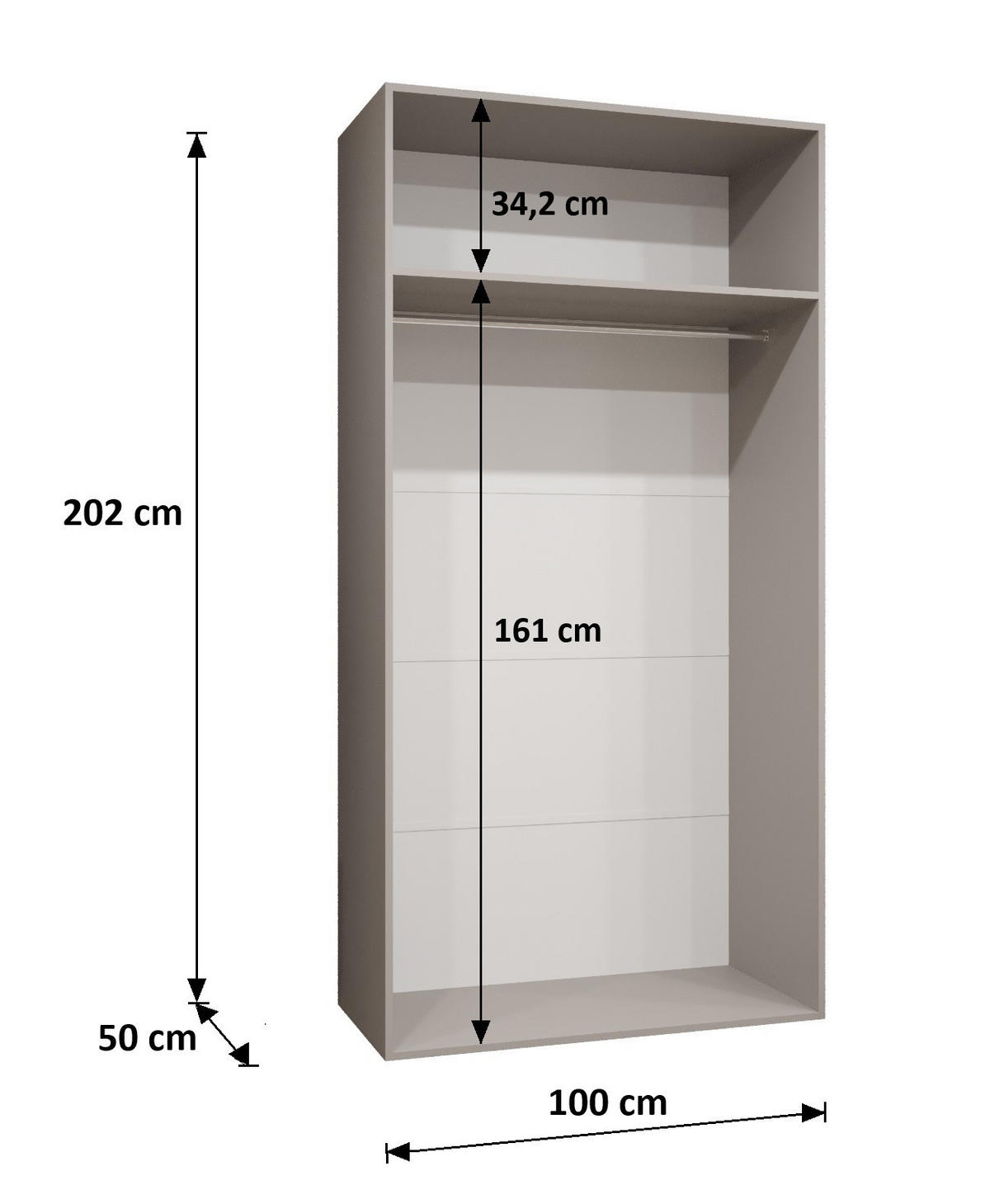 DREHTÜRENSCHRANK 202/100/52 2-türig - Kaschmir, Holz (100/202/52cm) - MÖBEL KRYSPOL