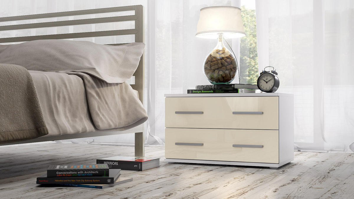 NACHTTISCH Kioto Front in Creme Hochglanz - Creme, Holzwerkstoff (60/35/35cm) - Vladon