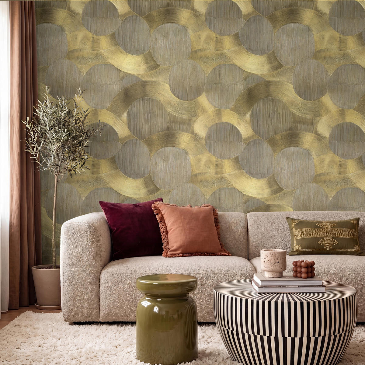 TAPETE - Modern - Geometrisch - Gold - 240x200 cm - Goldfarben, Papier (240/200cm) - OnlyWow