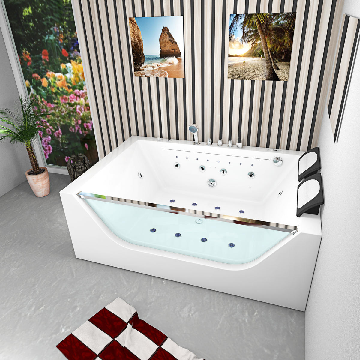 WHIRLPOOL Pool Wanne W42-L-EA 180x120cm - Weiß, Glas/Kunststoff (120/64/180cm) - AcquaVapore by Sandra Jentho