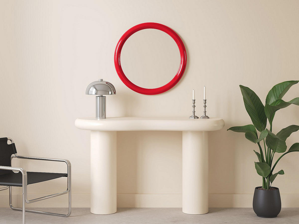 WANDSPIEGEL - 60 cmcm x 4 cmcm - Holz, Platte - Rot - MAELO - Rot, Holz (60/60/4cm) - Vente-Unique