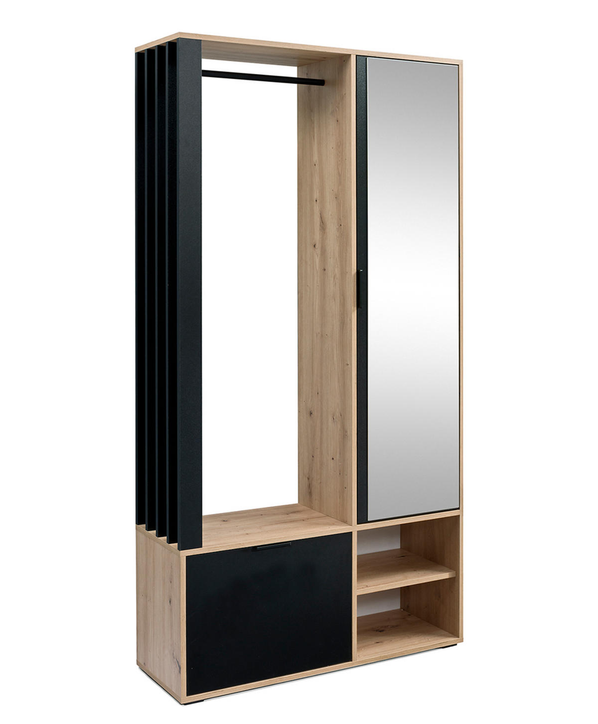 GARDEROBENSCHRANK Milanoir Eiche Artisan Schwarz 100/189,4/33 cm - Modern mit Spiegel - Hellbraun/Schwarz, Holzwerkstoff/Kunststoff (100/189.4/33cm) - AX Living