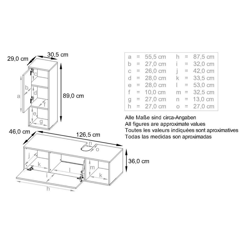 Thumbnail - Vladon Badmöbelset, Eiche, Holzwerkstoff, 126.5x190x46 cm, Badezimmer, Badmöbelsets & Badmöbelserien, Badmöbel-Sets