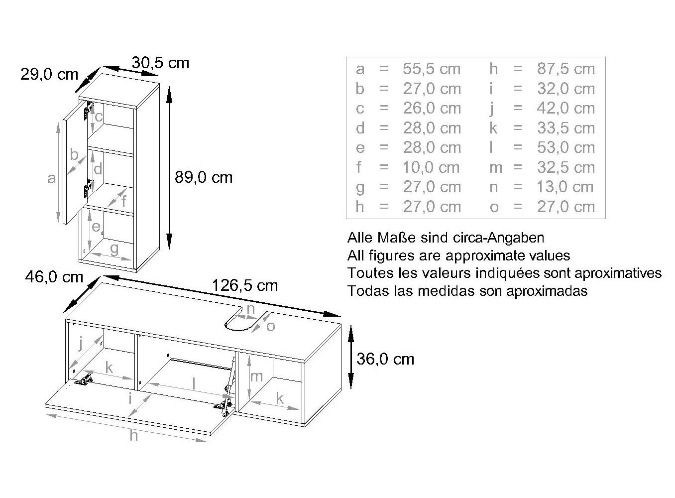 Thumbnail - Vladon Badmöbelset, Grau, Holzwerkstoff, 126.5x190x46 cm, Badezimmer, Badmöbelsets & Badmöbelserien, Badmöbel-Sets