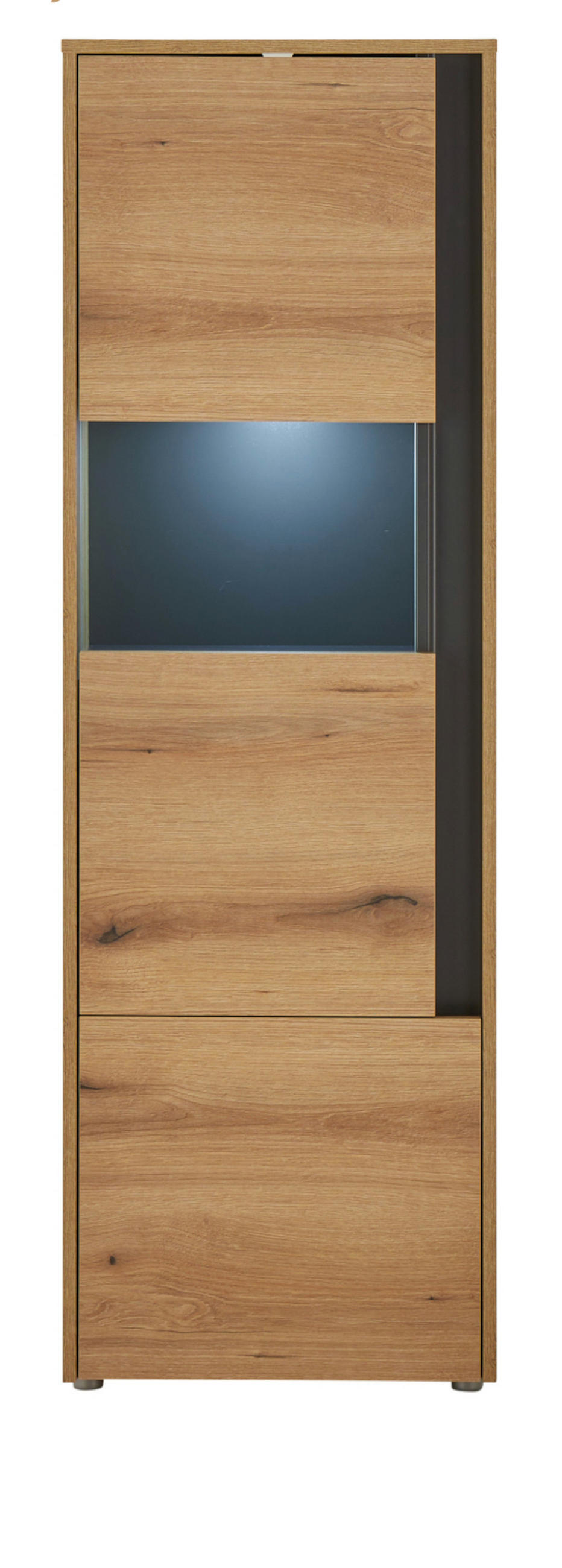 VITRINE Evoke Eiche, grau 50 x 155 cm, Vitrinenschrank 2-türig - Eichefarben/Schwarz, Glas/Holz (50/2/40cm) - Furn.Design