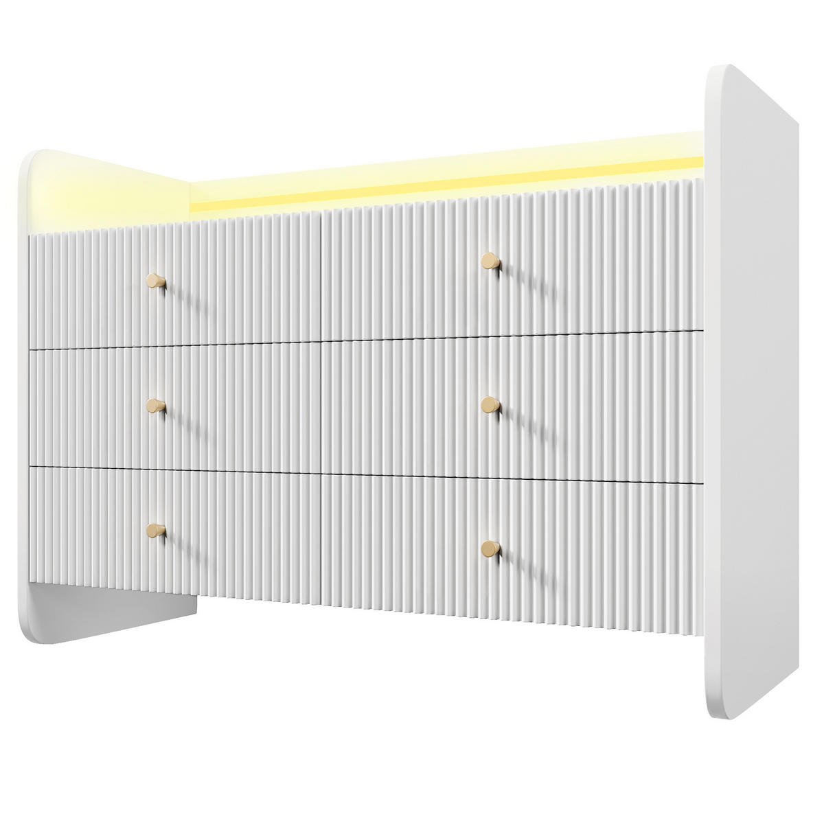 SIDEBOARD aus Spanplatte 120x40x75 cm Weiß mit LED-Beleuchtung, 6 Schubladen und Wellenfront - Weiß, Holzwerkstoff (120/75/40cm) - Modfu