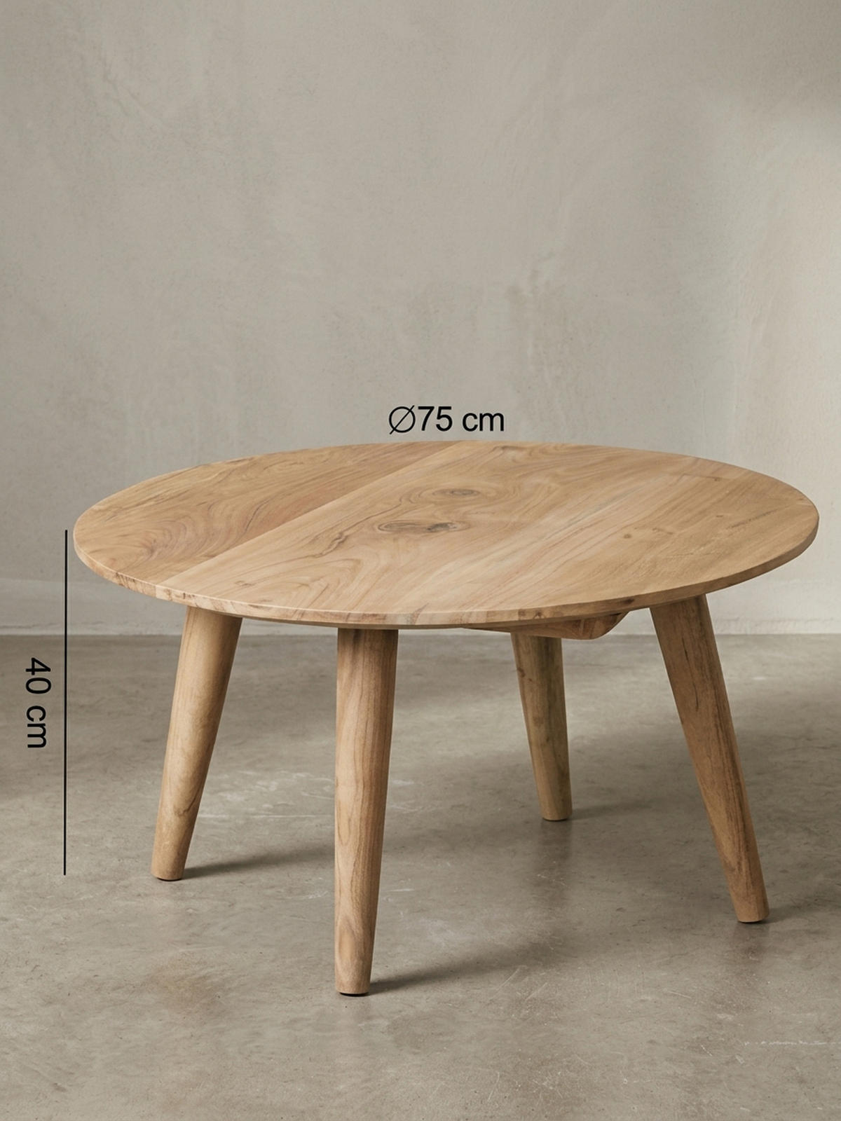 COUCHTISCH Rund Akazie Massivholz 75cm - Stabile Holzbeine, Pflegeleicht, Handgefertigt - Beige/Braun, Holz (75/75/40cm) - KADIMA DESIGN