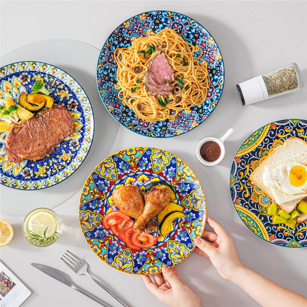 KOMBISERVICE 24-teilig Steinzeug Geschirrset Böhmischer Stil - Multicolor, Keramik (27.2/2.3/27.2cm) - Kaket