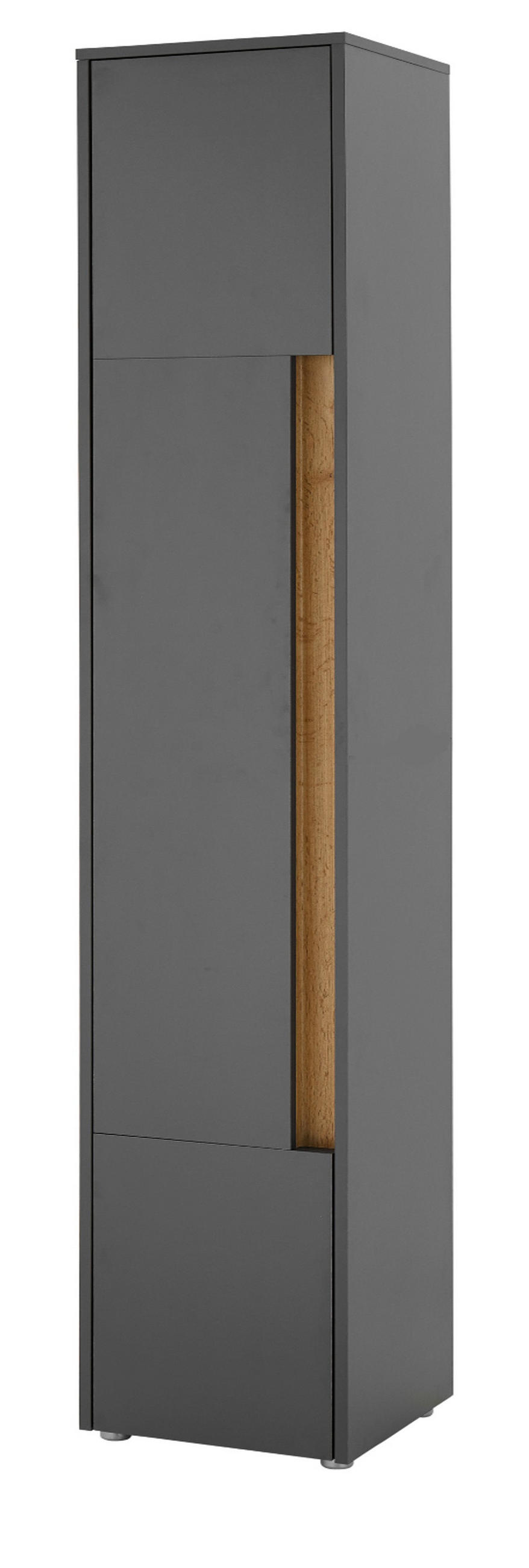 BAD-HOCHSCHRANK grau matt, Wotan Eiche, Badschrank 34 x 200 cm - Eiche Wotan/Schwarz, Holzwerkstoff/Kunststoff (34/199/34cm) - Furn.Design