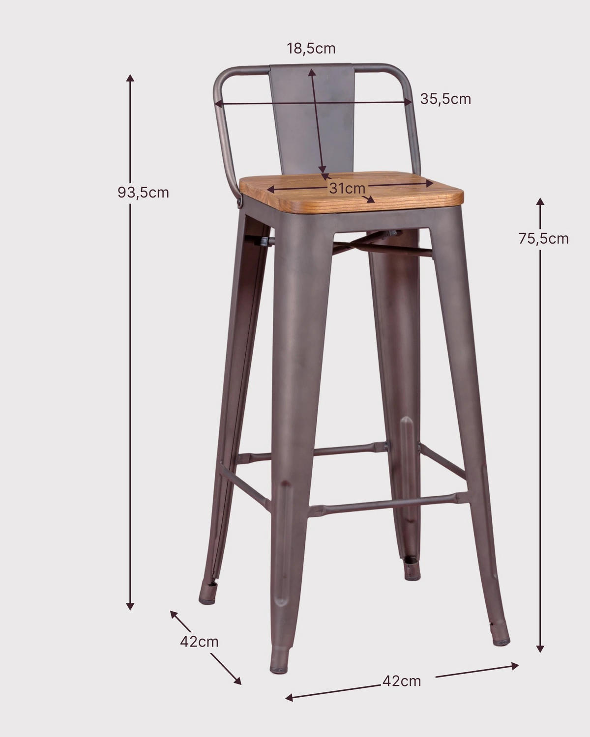 BARHOCKER-SET 4 Stück Metall Alteiche - Alteiche, Metall (42/94/42cm) - Nest Dream