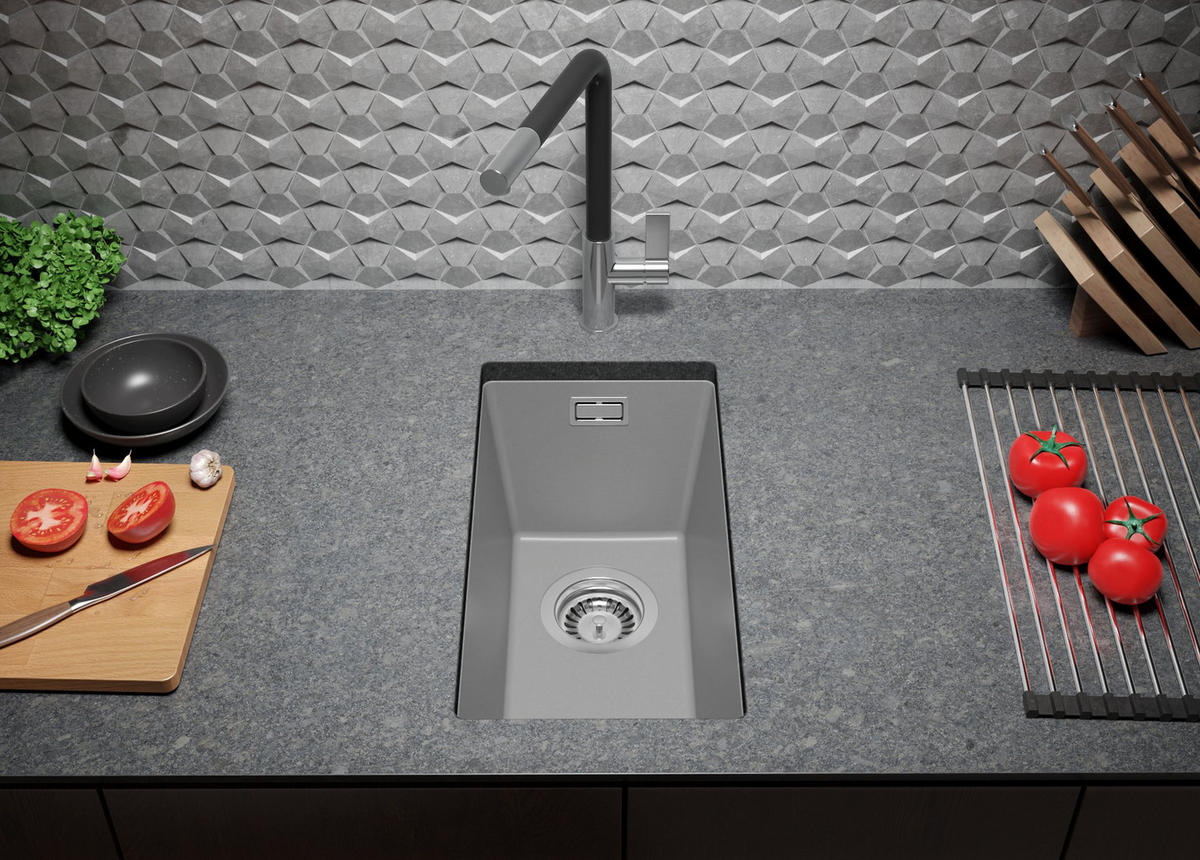 UNTERBAUSPÜLE GRANIT London, 2-er set Grau 26/47 cm 1 Becken + Ablauf-Set ab 30er Unterschrank - Chromfarben/Grau, Kunststoff (26/20/47cm) - Primagran