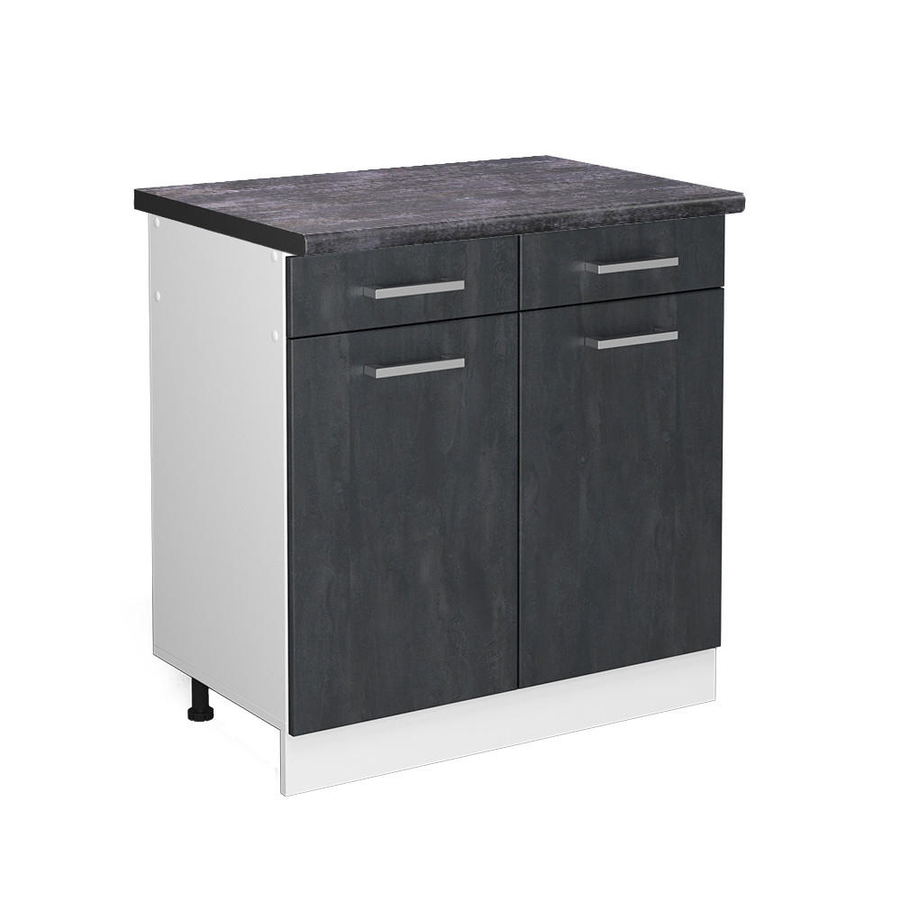 KÜCHENUNTERSCHRANK R-Line Schwarz Beton 80 cm AP Anthrazit - Schwarz/Weiß, Holzwerkstoff (80/81.6/60cm) - Vicco