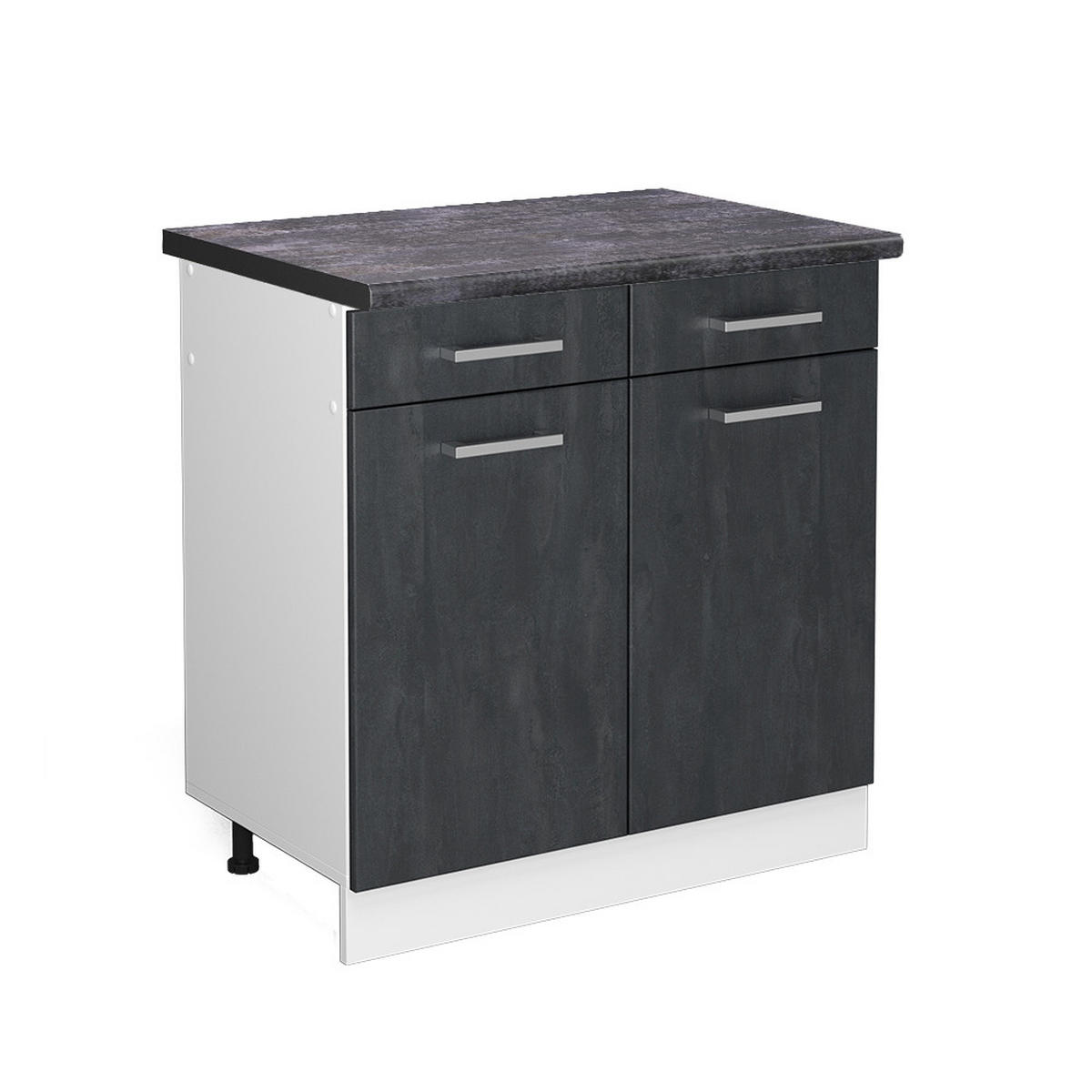 KÜCHENUNTERSCHRANK R-Line Schwarz Beton 80 cm AP Anthrazit - Schwarz/Weiß, Holzwerkstoff (80/81.6/60cm) - Vicco
