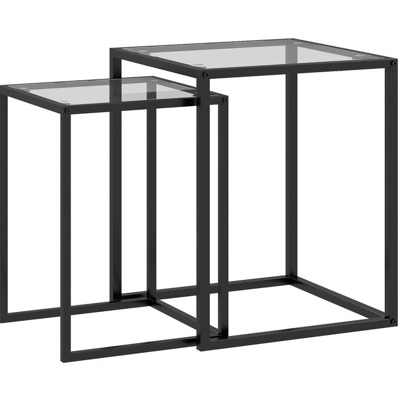 BEISTELLTISCH 2er-Set 42/42/51 cm in Schwarz, stapelbar mit Glasplatte - Schwarz, Glas (42/42/51cm) - Flora Grace