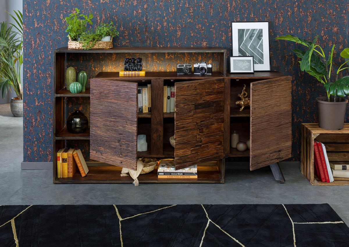 KOMMODE Akazie / Altholz 175x40x100 braun lackiert SEVILLA #05 - Braun, Holz (175/100/40cm) - Massivmoebel24