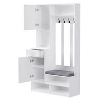 GARDEROBEN-SET in Weiß mit Sitzbank und Schubladen für Flur, B100/T35/H180 cm - Weiß, Holzwerkstoff (100/180/35cm) - STILVORA