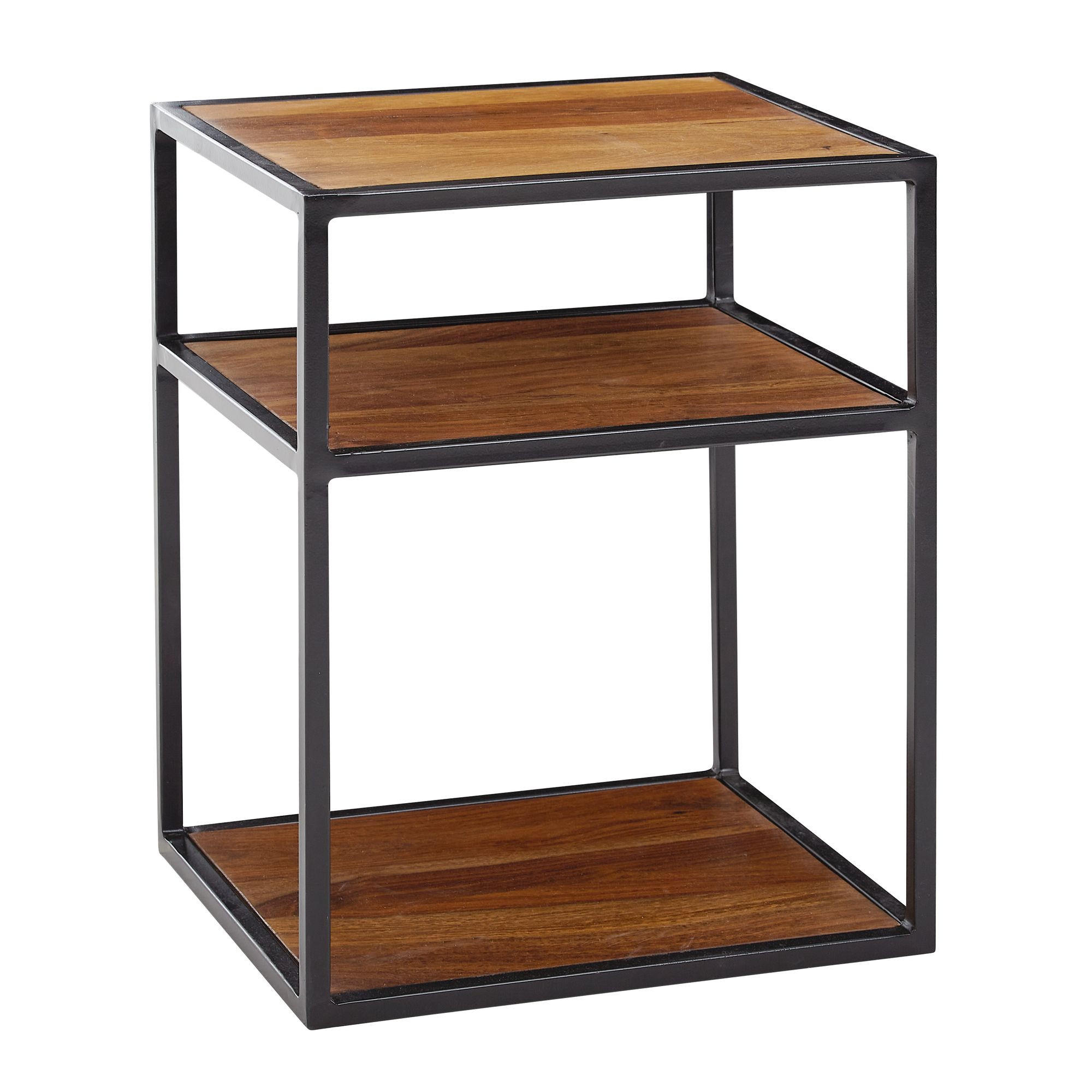 NACHTTISCH – Massivholz, 40x50x35 cm, 3 Ablagen, Industrial-Stil - Schwarz/Braun, Holz/Metall (40/50/35cm) - KADIMA DESIGN