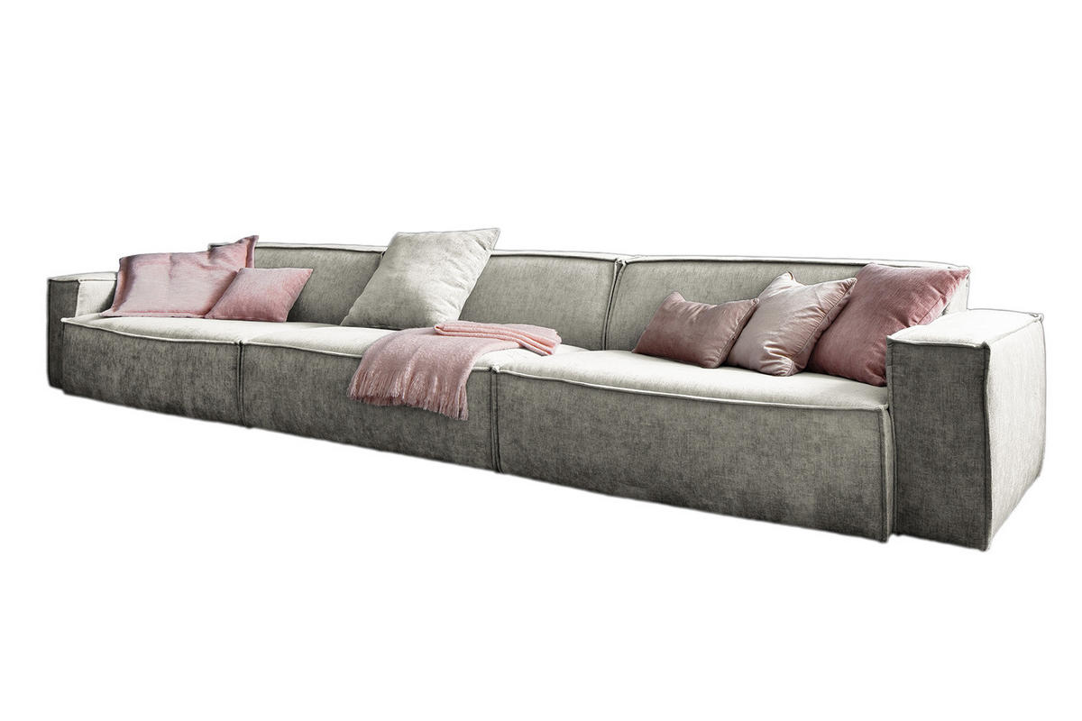 RIESENSOFA SAMU Beige Webstoff - Beige/Schwarz, Textil (418/72/106cm) - KAWOLA