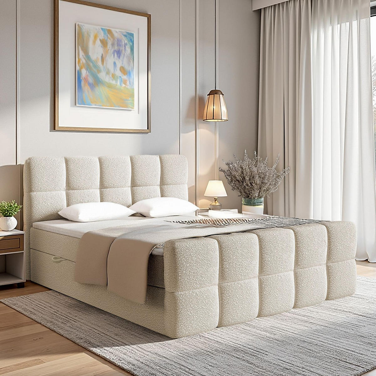 BOXBETT Calgary 180x200 Stoff beige - Beige, Textil (180/200cm) - Juskys