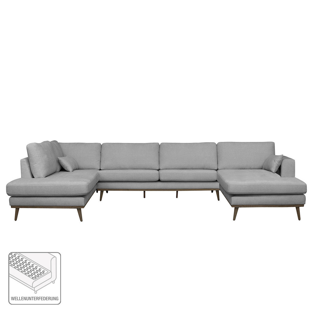 WOHNLANDSCHAFT mit Longchair - Eichefarben/Grau, Eichenholz/Textil (371/81/219cm) - home24