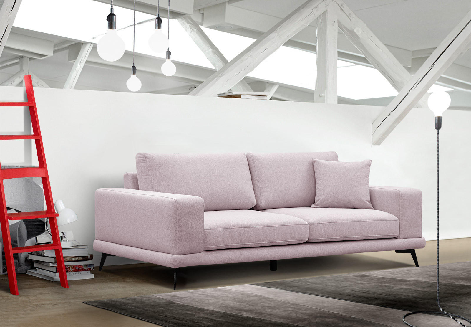 SOFA MEDIOLANE 3-Sitzer, rosa - Rosa, Holzwerkstoff/Textil (233/87/96cm) - Courtois Laville