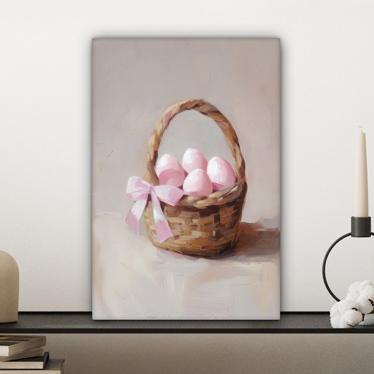 LEINWANDBILD Korb - Eier - Rosa Deko Wohnzimmer 20x30 cm - Beige, Textil (20/30cm) - MuchoWow