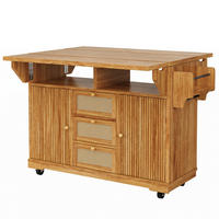 KÜCHENINSEL Dunkelbraun Ausklappbar Mit PE-Rattanschubladen & Rollen - Dunkelbraun, Holzwerkstoff (142.5/95/80cm) - Urban Meuble