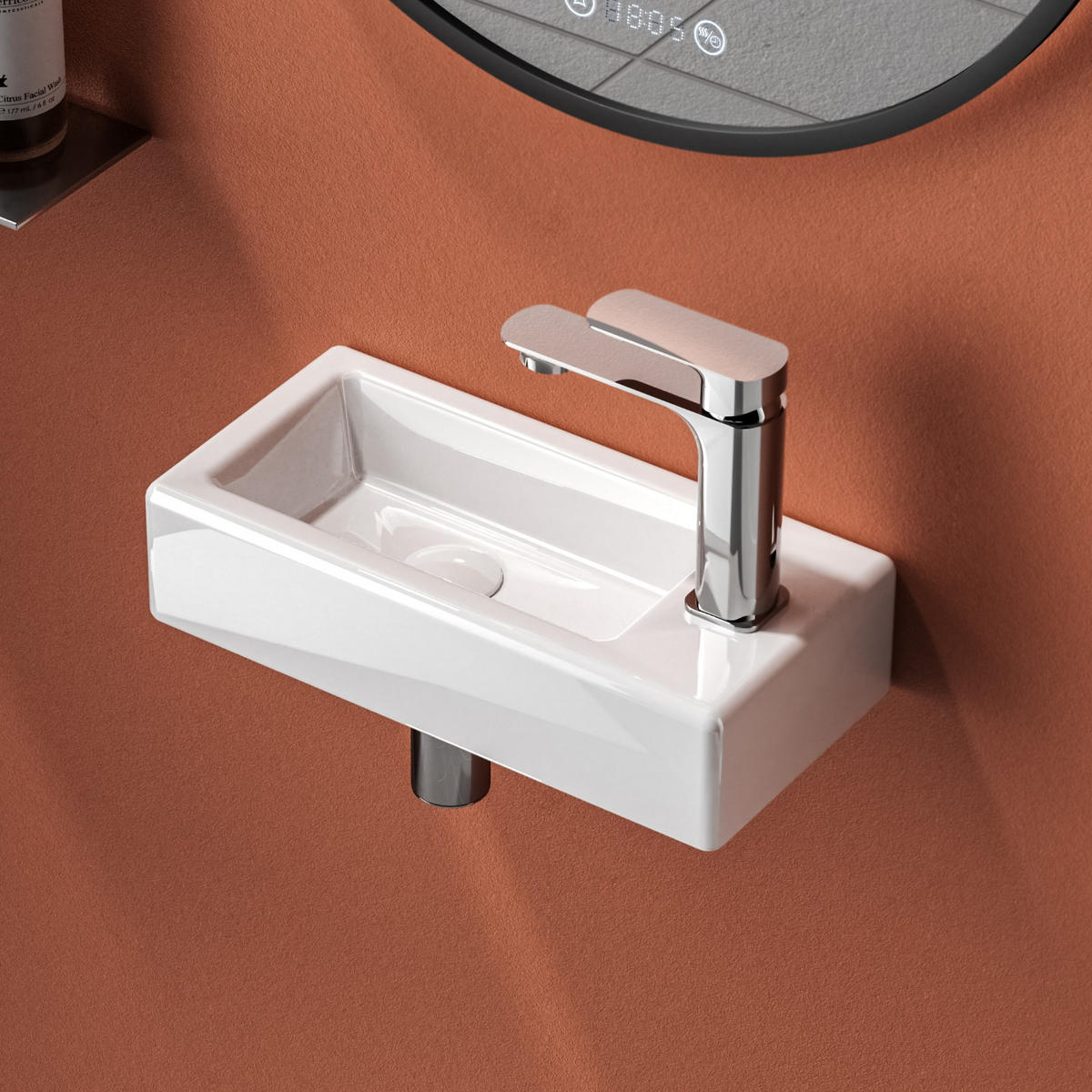 HANDWASCHBECKEN mit pflegeleichter Oberfläche, 1 Hahnloch Weiß 36,5 / 18 / 9 cm - Weiß Hochglanz, Keramik (18/9/36.5cm) - EMKE