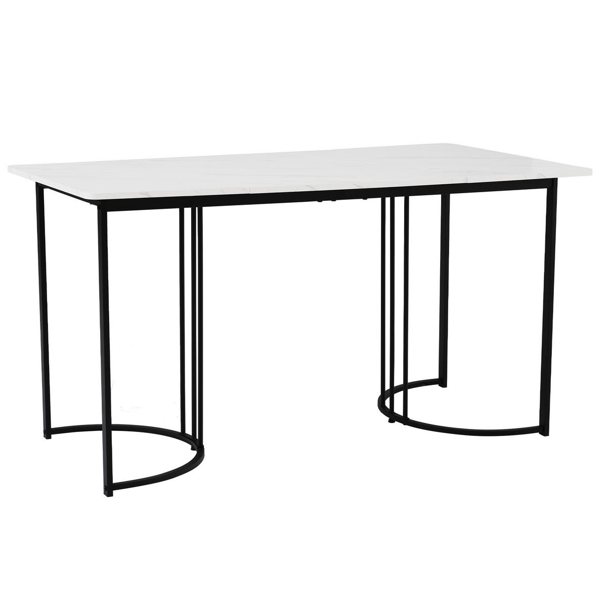 ESSTISCH aus MDF mit Marmormuster, 140/80/75 cm, Schwarz, Metallgestell mit verstellbaren Füßen - Schwarz, Holzwerkstoff (140/80/75cm) - Redom