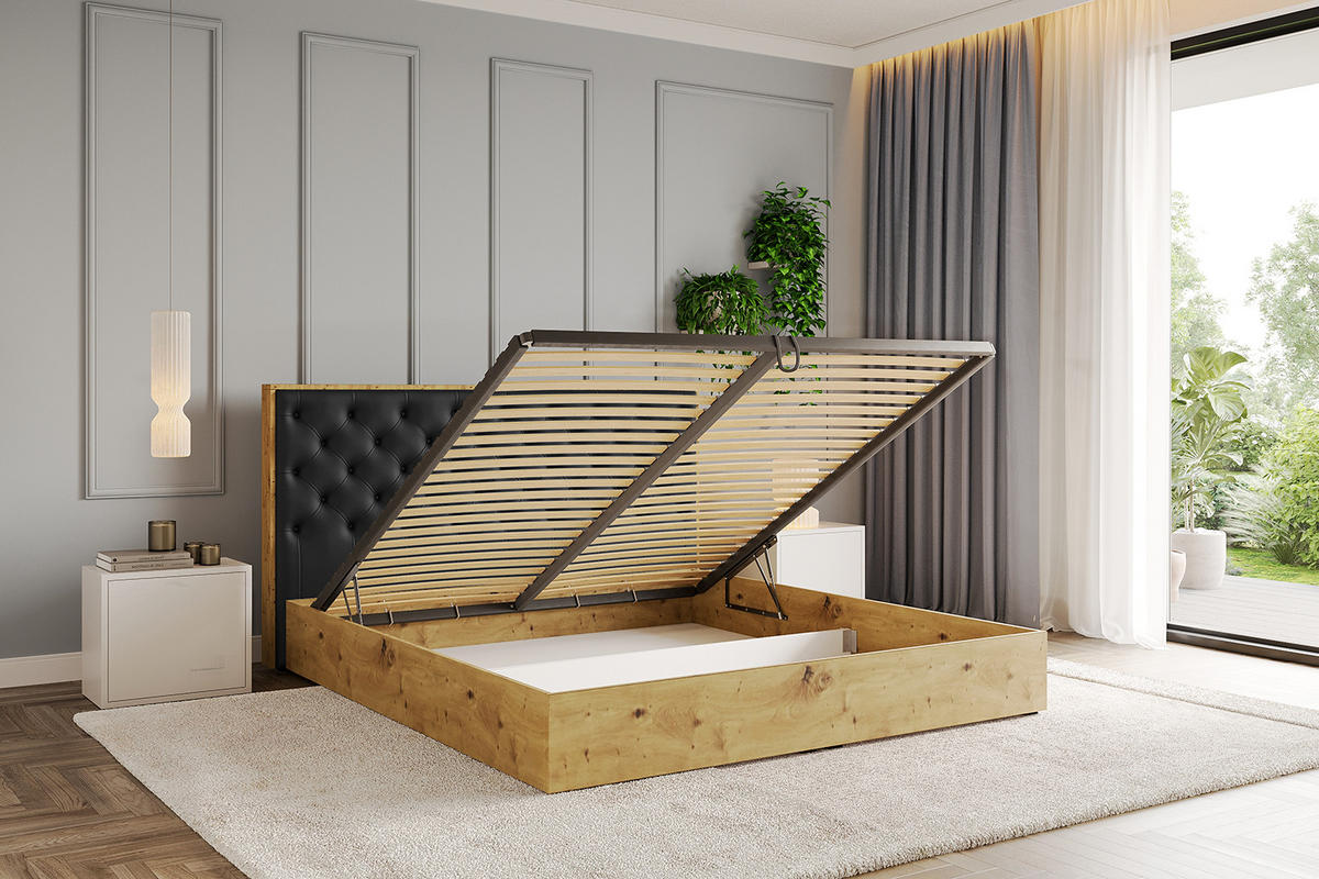 POLSTERBETT mit Bettkasten und Lattenrost, Boxbett ohne Matratze - ENZO3 180x200 Schwarz Kunstleder - Schwarz Hochglanz, Holzwerkstoff/Textil (180/200cm) - ALTDECOR