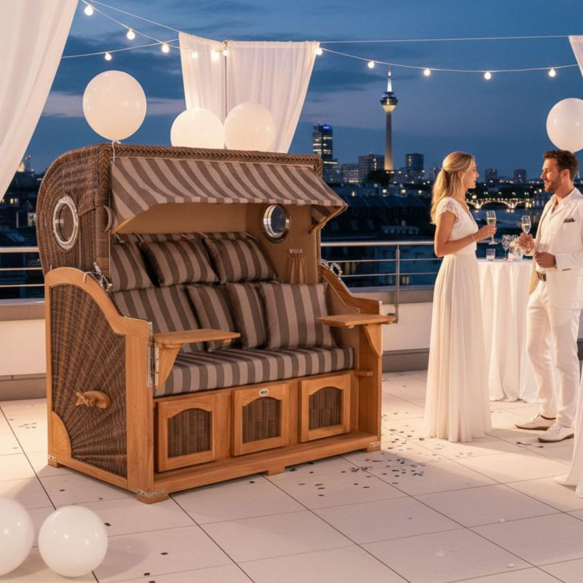 STRANDKORB XXL Düne Grande Teak PE Grey - Braun/Grau, Metall (170/170/95cm) - Mr. Deko