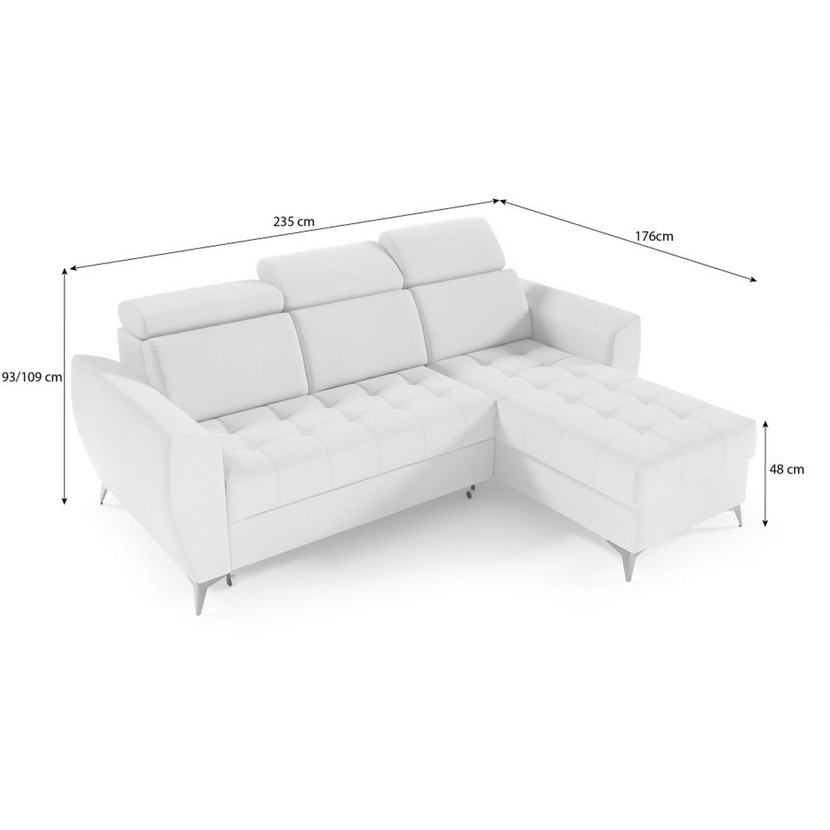 ECKSCHLAFSOFA Aurora I verstellbare Kopfstützen, Hellgrau - Hellgrau/Schwarz, Textil (235/176cm) - Beautysofa