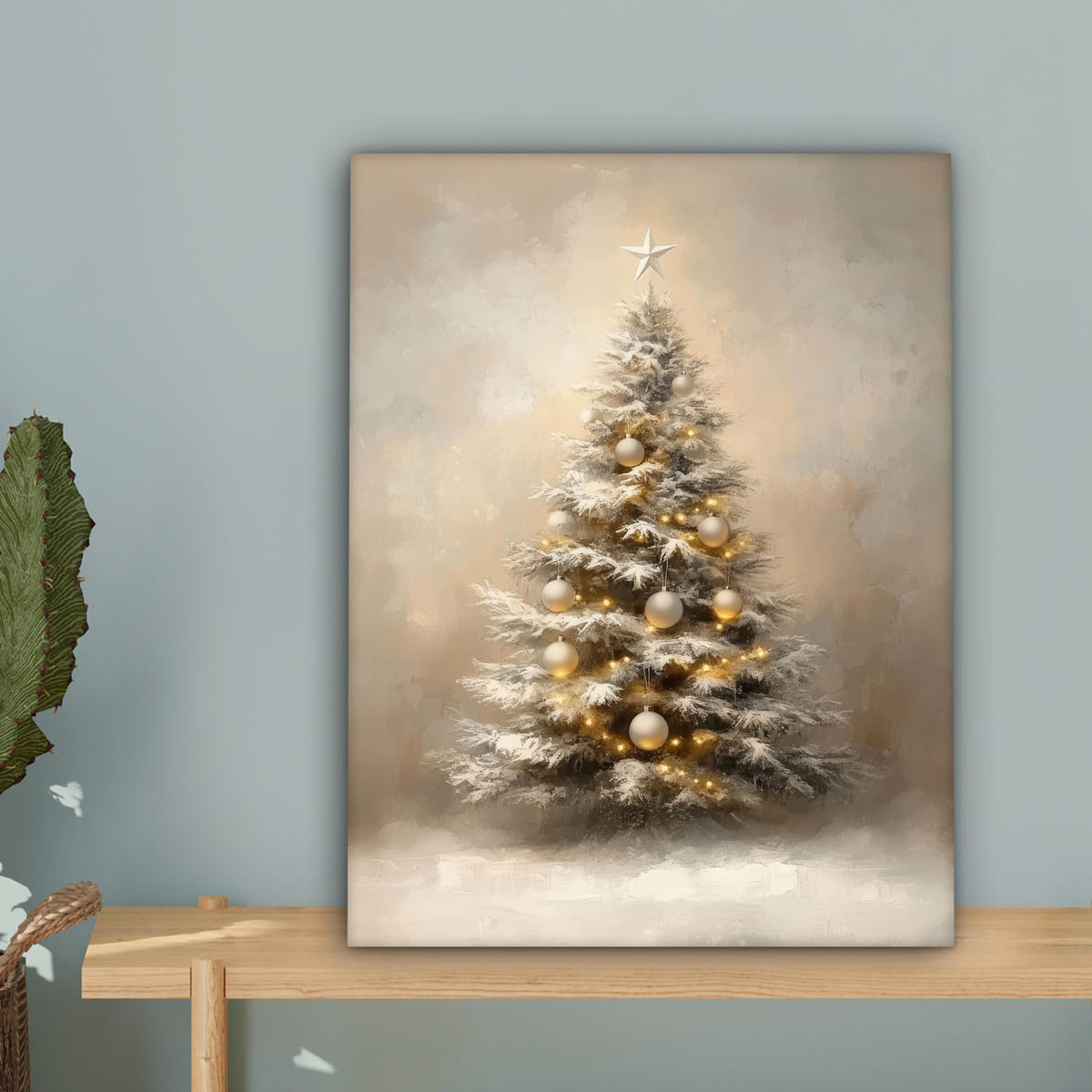 LEINWANDBILD Weihnachten - Weihnachtsbaum - Schnee - Kunst Room Decor 30x40 cm - Champagner, Textil (30/40cm) - MuchoWow
