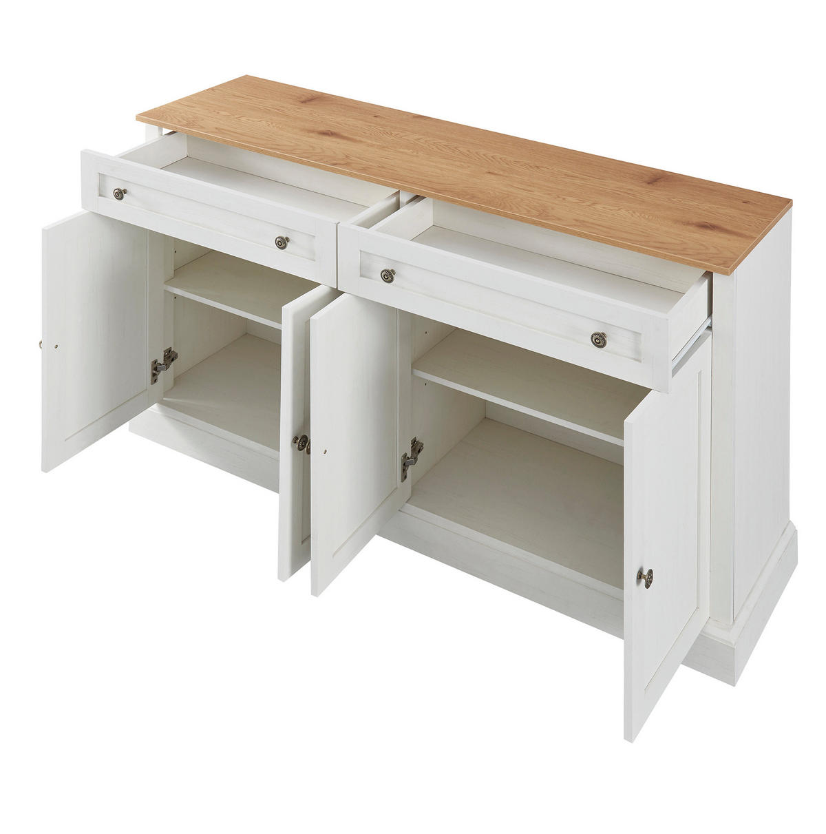 SIDEBOARD 150/40/86 cm aus Holzwerkstoff mit 4 Türen, 2 Schubladen und verstellbaren Einlegeböden Weiß/Natur - Naturfarben, Holzwerkstoff (150/86/40cm) - Modenvie