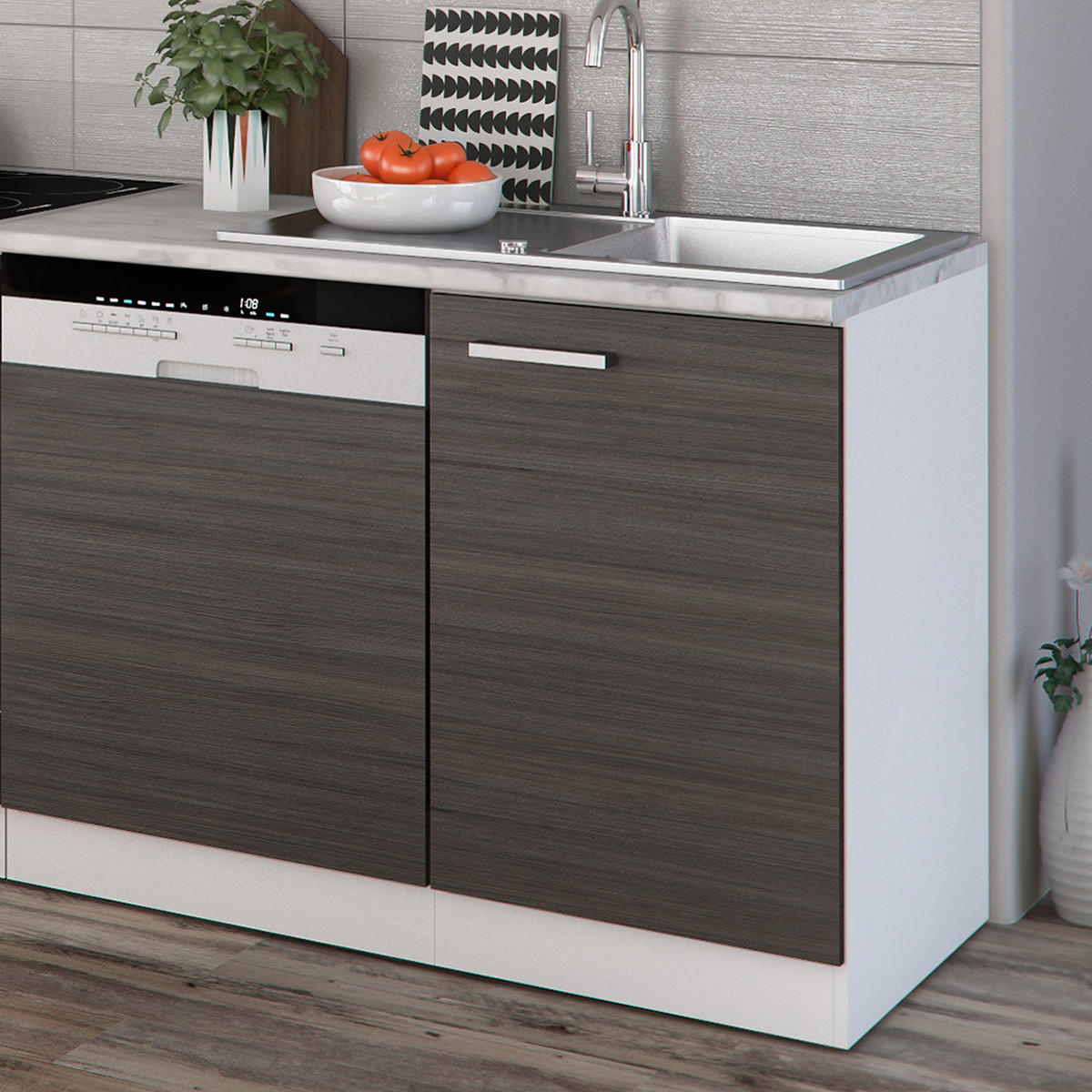 KÜCHENZEILE Optima Edelgrau/Weiß 270 cm ohne AP - Anthrazit/Weiß, Holzwerkstoff (270/81.6/46cm) - Vicco