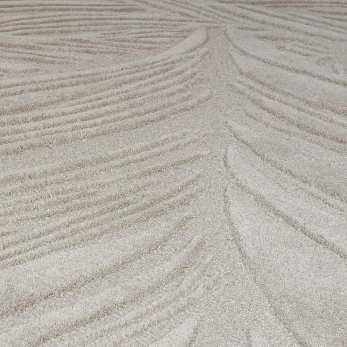 WOLLTEPPICH Blatt-Design, handgetuftet LEVEN LEE, Grau 200x290 cm - Grau, Textil (200/290cm) - KADIMA DESIGN