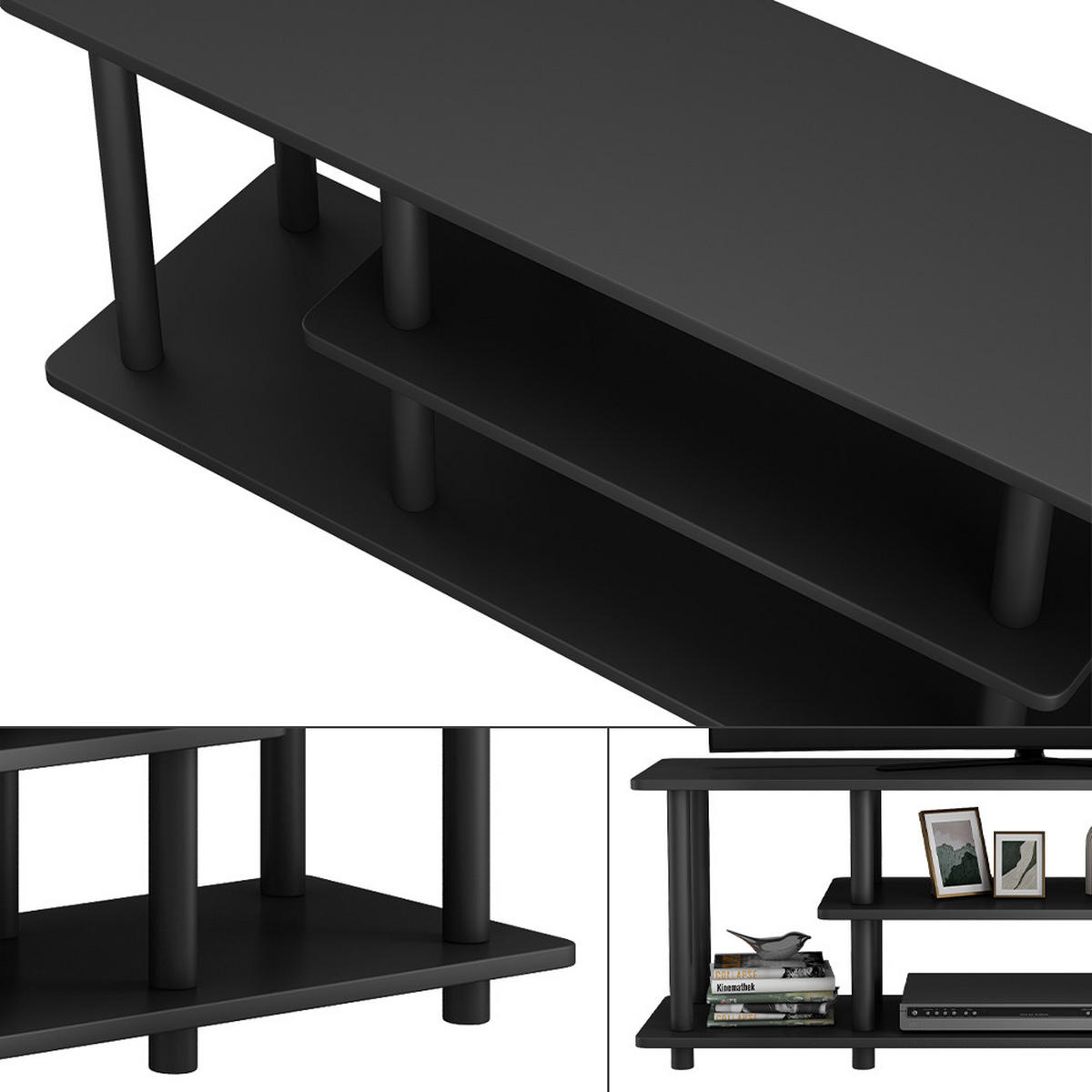 LOWBOARD Cesaro Schwarz 110 x 41.5 cm mit offenen Regalen - Schwarz, Holzwerkstoff (110/41.5/30cm) - Vicco
