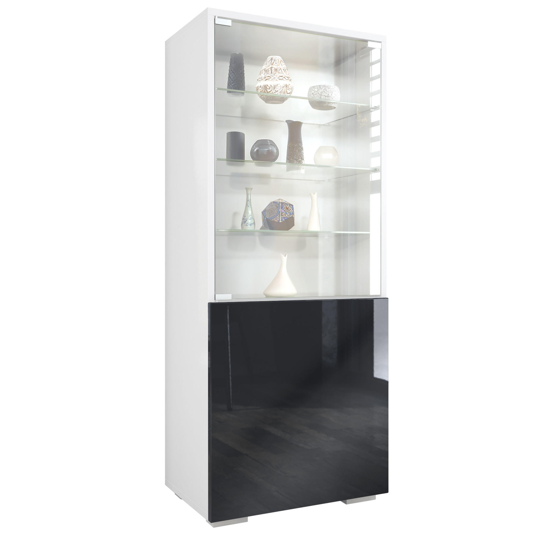 VITRINE Granada Schwarz Hochglanz - Schwarz Hochglanz, Holzwerkstoff (50/122.5/34.5cm) - Vladon