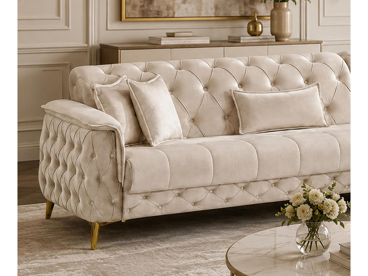 ECKSCHLAFSOFA Sucre Relax Creme - Langer Schenkel Links - Creme, Holzwerkstoff/Kunststoff (310/180cm)
