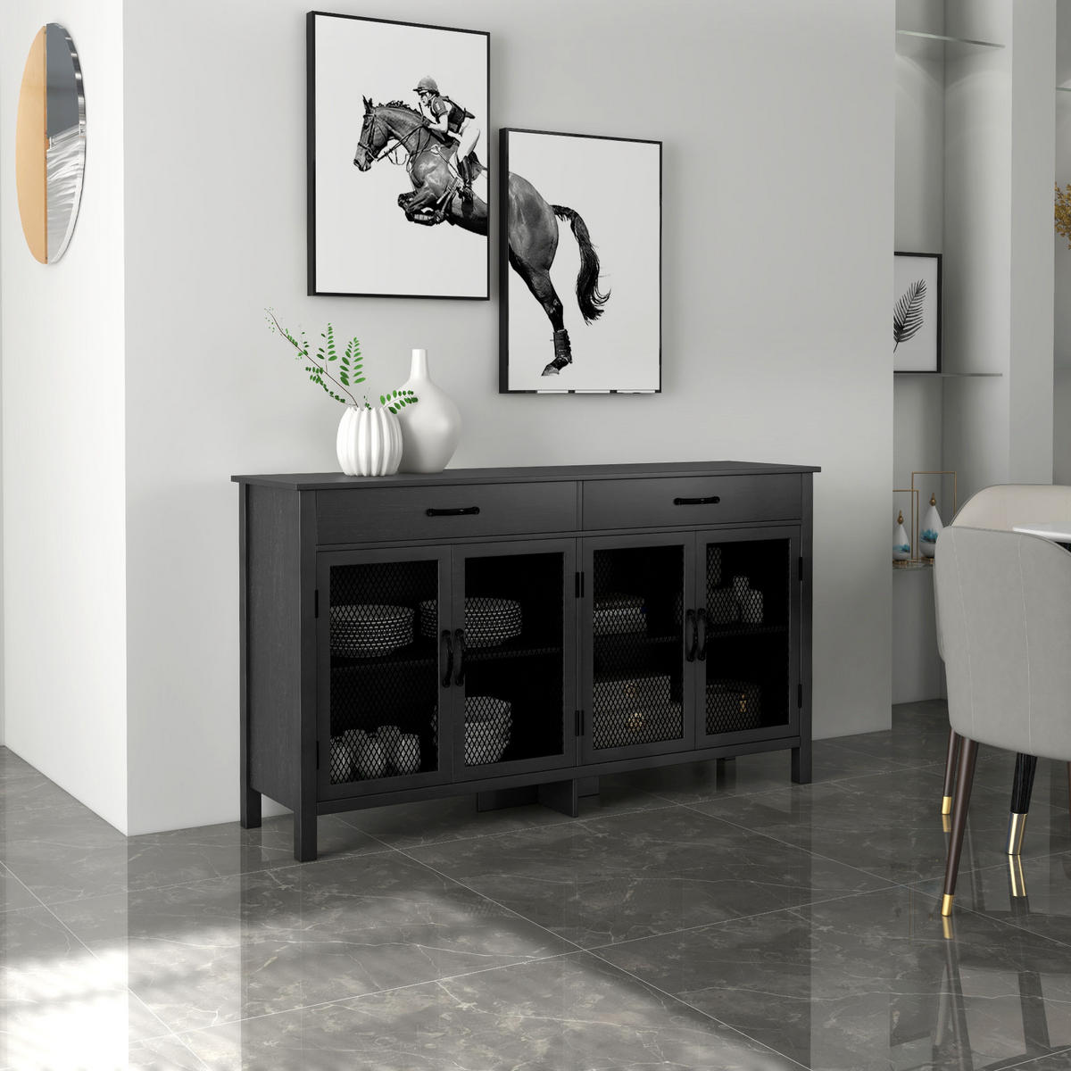 SIDEBOARD DE-11050 Industrie-Design, 4 Türen Schwarz - Schwarz, Holzwerkstoff (150/85/40cm) - ComfortXL