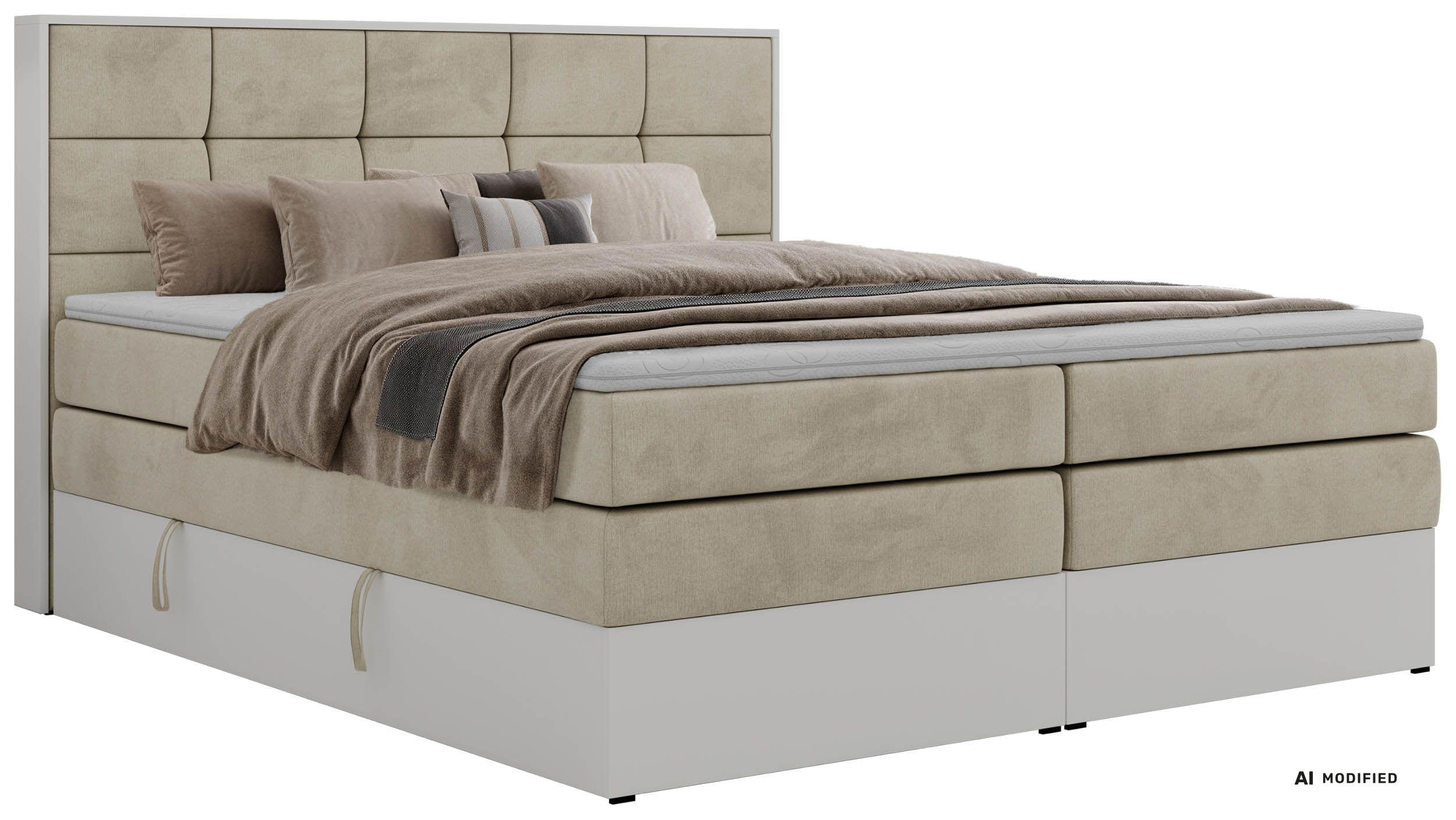 BOXSPRINGBETT ALVIT KING 200/200 - Beige Velvet - Topper T25 - H4 - Beige/Schwarz, Kunststoff/Textil (200/200cm) - MKS