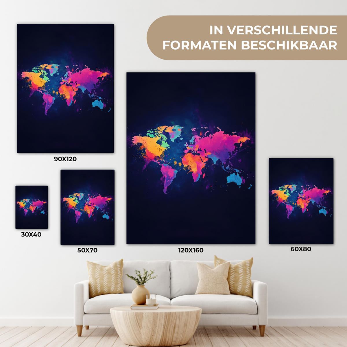 LEINWANDBILD Weltkarte - Bunt - Graffiti Room Decor 30x40 cm - Multicolor, Textil (30/40cm) - MuchoWow