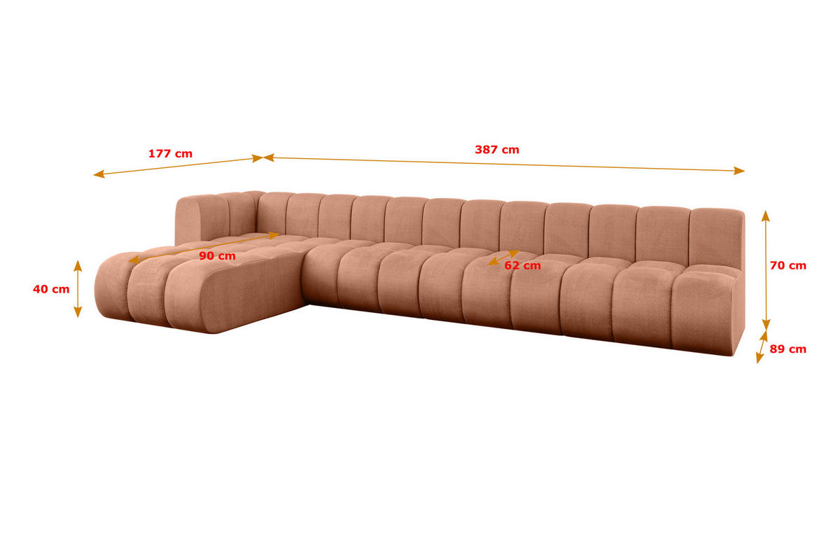 ECKSOFA modulares Sofa Darnel-L3 - 387x177x70 cm Apricot - Koralle, Holzwerkstoff/Textil (387/177cm) - ALTDECOR