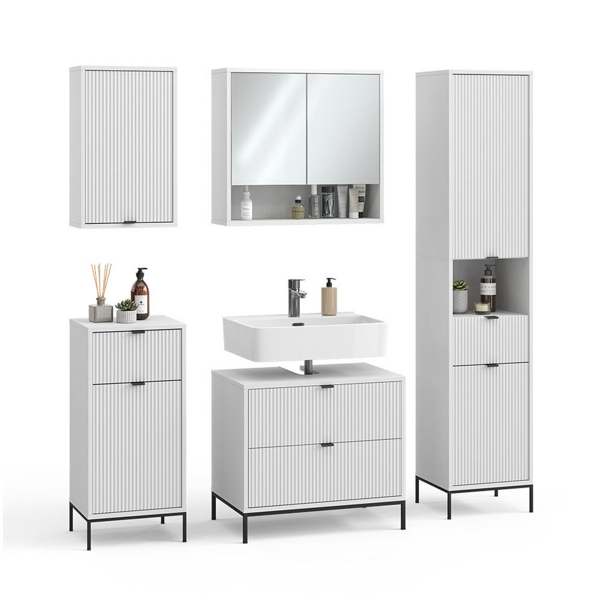 BADMÖBEL-SET Eliza Weiß 5 Teile - Weiß, Holzwerkstoff (70/63/45.1cm) - Vicco