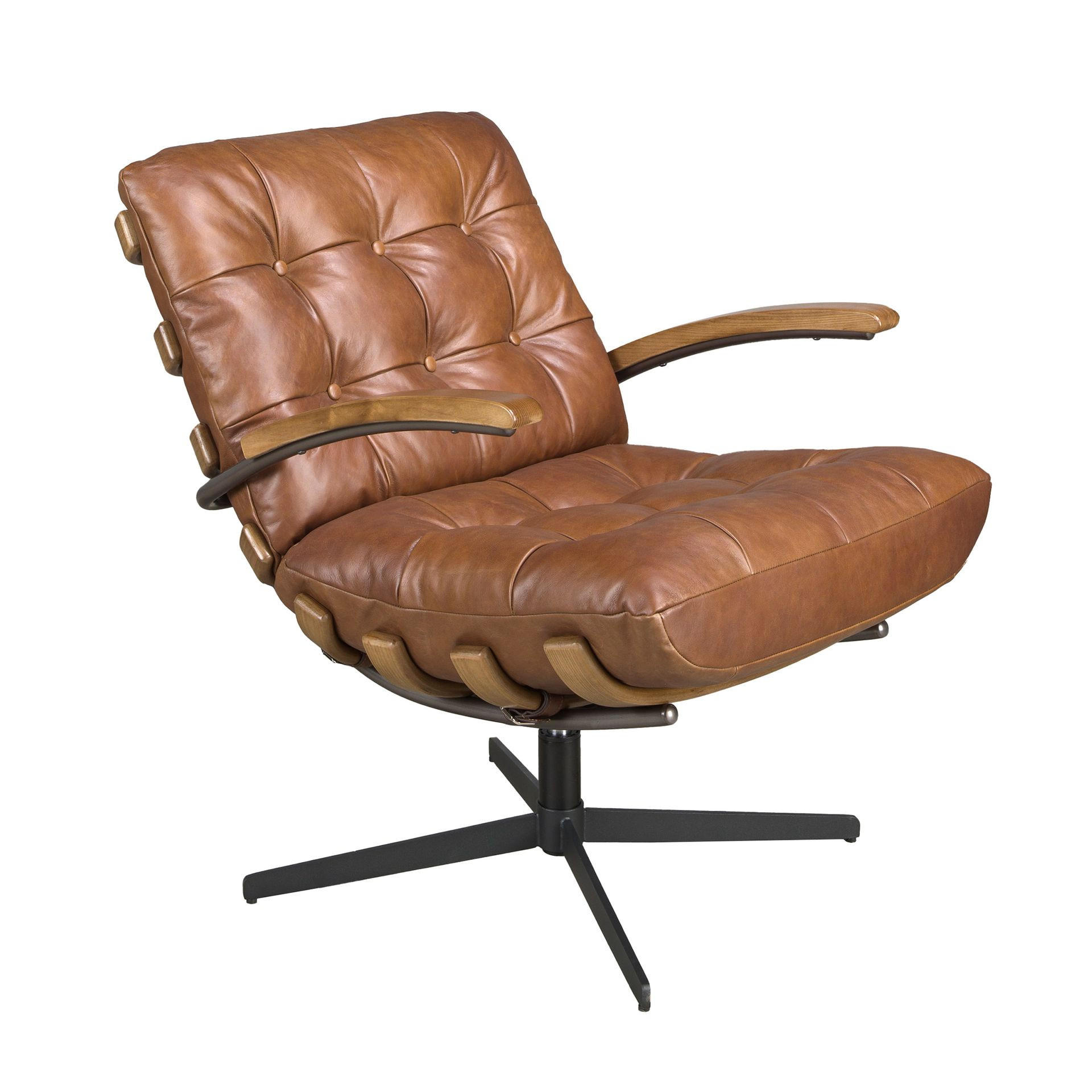 DREHSESSEL Dunkelbraun Schwarz 70/91/85 cm - Braun, Leder/Metall (70/85/91cm) - ANGEL CERDA