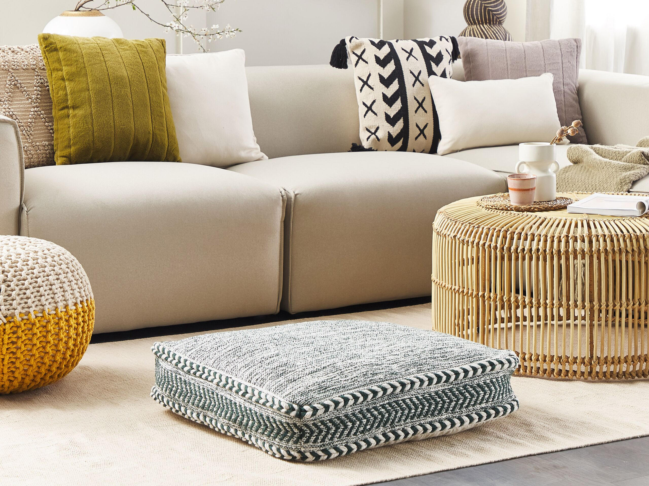 POUF Birch 60/60/12 cm - Grün, Naturmaterialien (60/12/60cm) - Beliani
