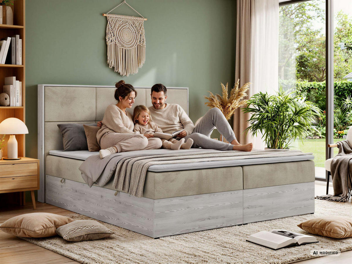 KONTINENTÁLNÍ POSTEL DELNOR 160/200 - Světle šedá Samet - Topper Visco - H3 - černá/světle šedá, textil/plast (160/200cm) - MKS