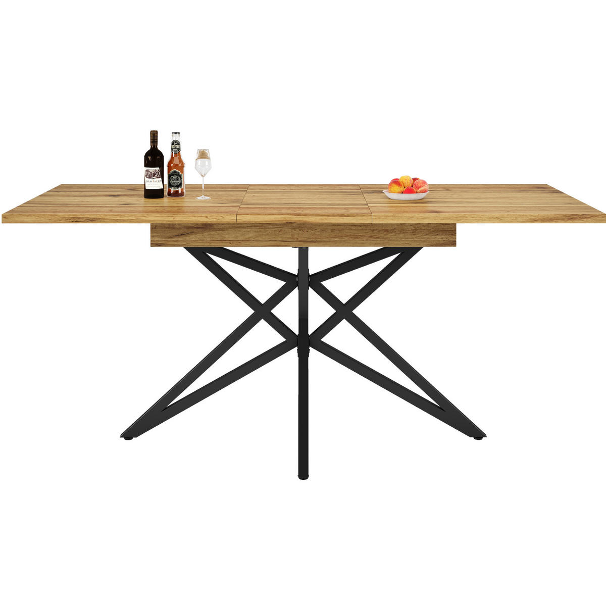 JEDÁLENSKÝ stôl 120 (160)/80 cm, dekor orech, čierne kovové nohy - hnedá, kompozitné drevo (120/80/66.1cm) - BEAOK