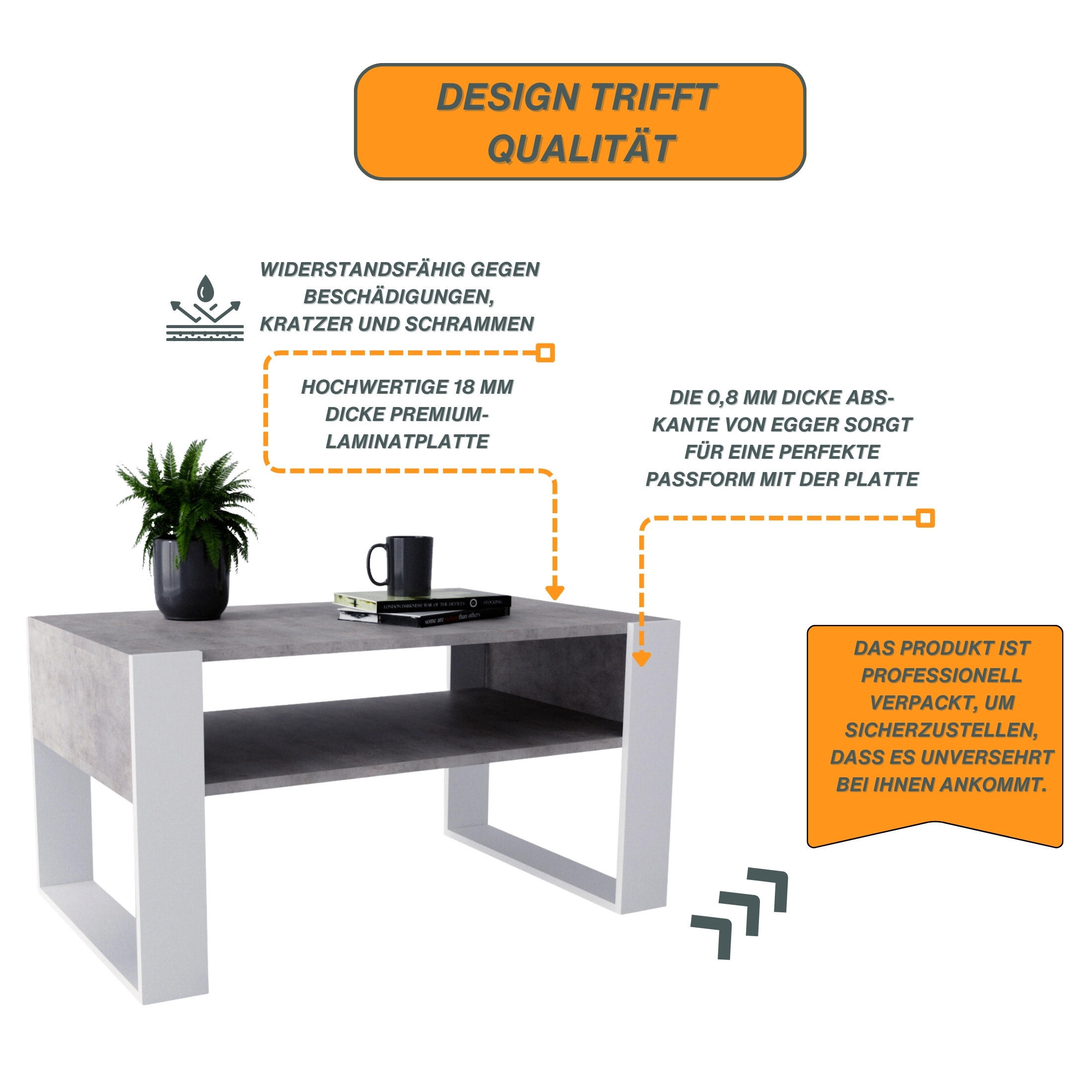 Thumbnail - CraftPAK Couchtisch, Grau, Weiß, Holzwerkstoff, Rechteckig, 92x45x53.6 cm, Wohnzimmer, Wohnzimmertische, Couchtische