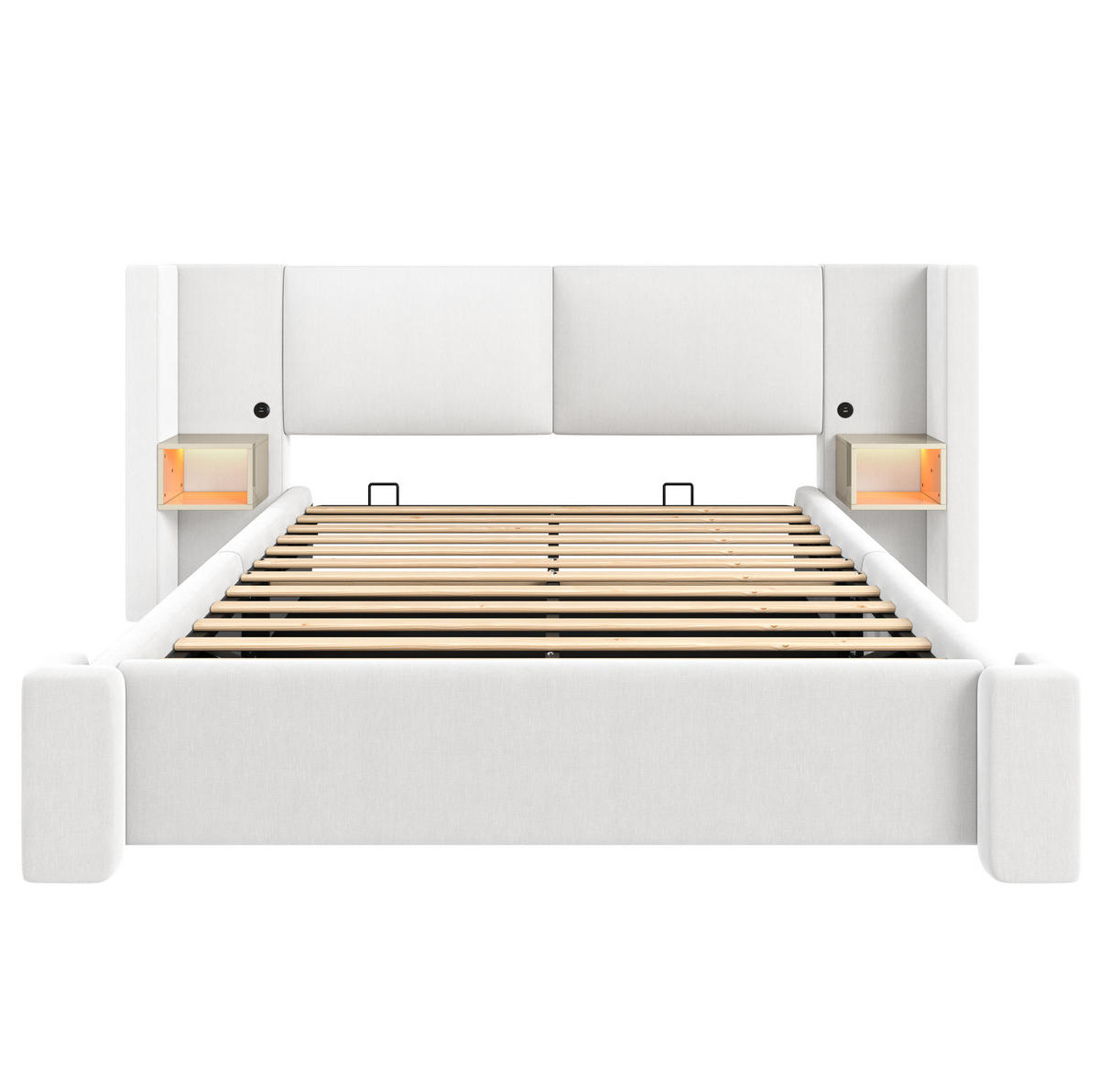 POLSTERBETT aus Leinen und MDF 140x200 cm Beige mit LED-Beleuchtung und hydraulischem Stauraum - Beige, Textil (140/200cm) - Modfu